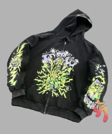 Black Hellstar Retro Zip Up Hoodie